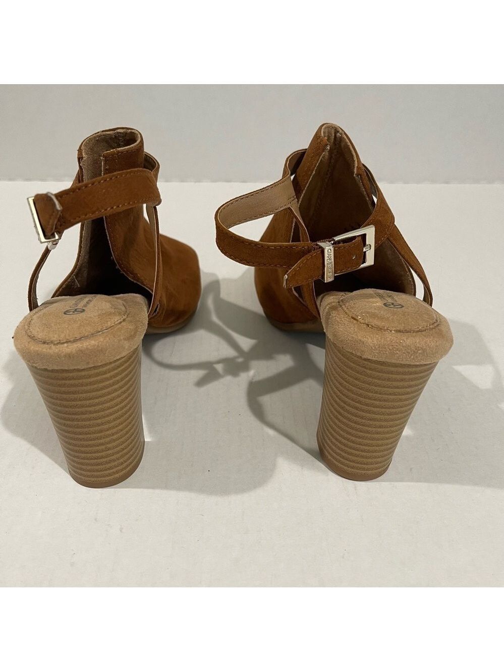 Women’s Giani Bernini Alessio Brown Peep Toe Block Heel Buckle Booties Size 11! - Picture 5 of 9